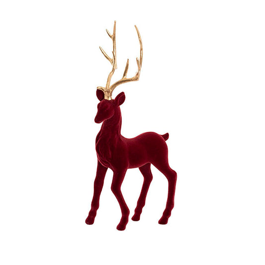 Standing Flocked Reindeer w Gold Horn Burgundy or Grey