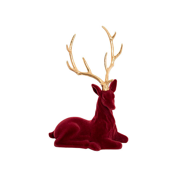 Sitting Flocked Reindeer w Gold Horn Burgundy or Grey (Copy)