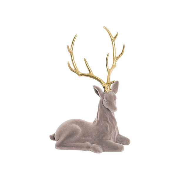 Sitting Flocked Reindeer w Gold Horn Burgundy or Grey (Copy)